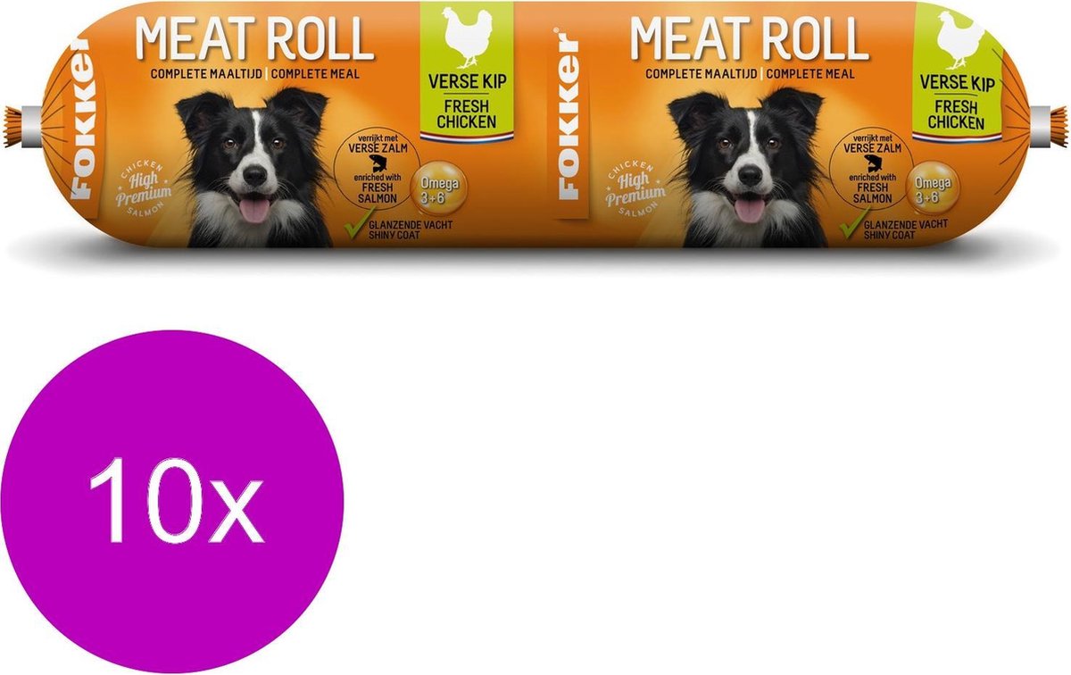 Fokker Meatroll Kip&Zalm - Hondenvoer - 10 x 800 g