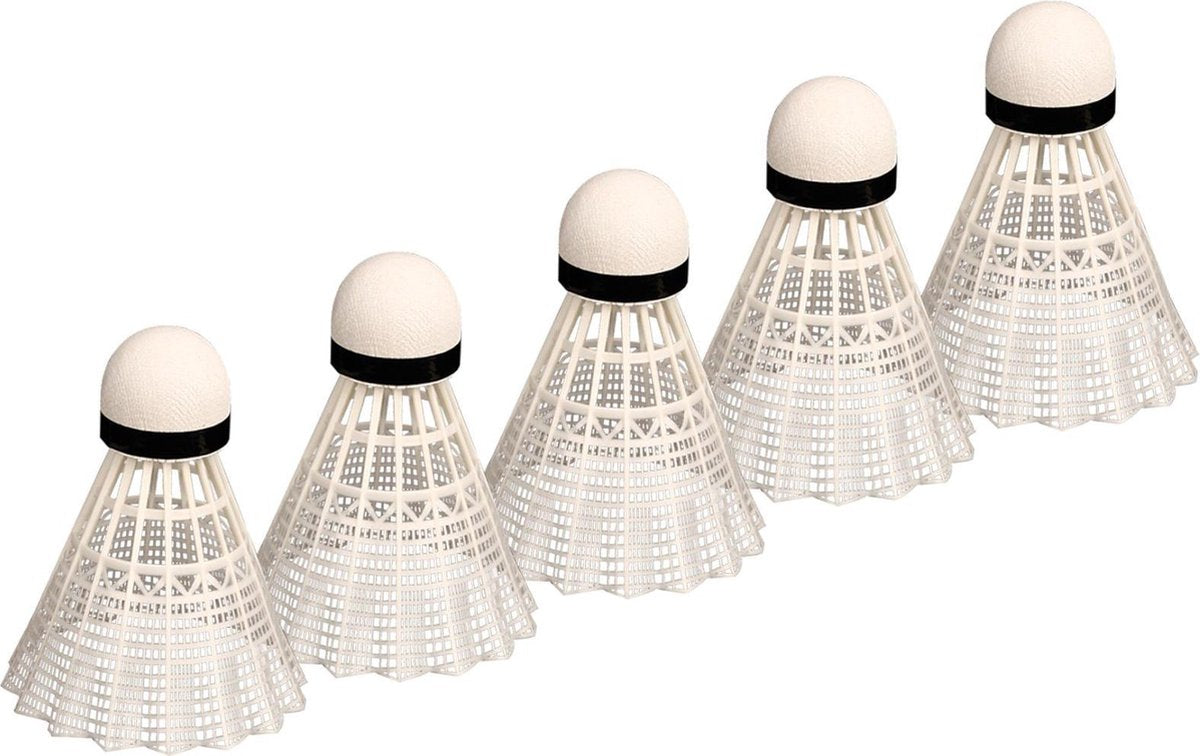 Avento Badminton Shuttles in Koker - Wit - 5 Stuks - Wit/Zwart