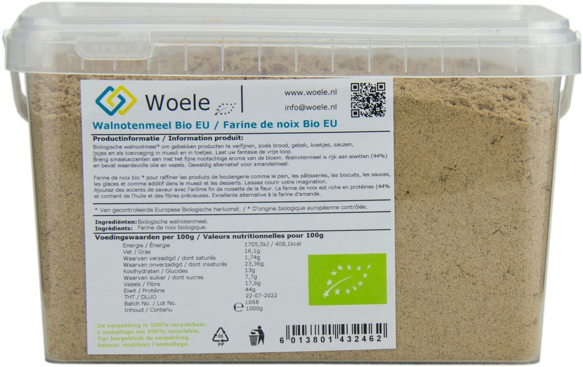 Walnotenmeel biologisch 1000g glutenvrij koolhydraatarm