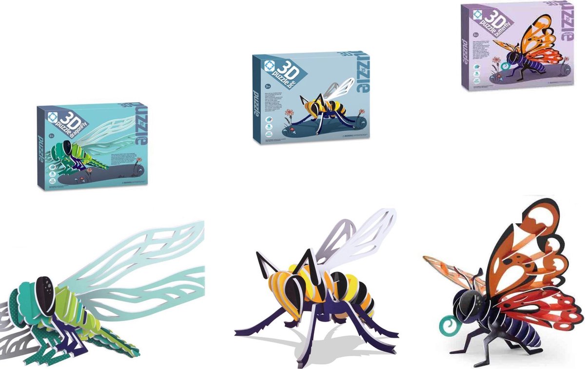 3D Puzzels Insecten Set van 3 | Insecten Puzzel | 3D Puzzel | Kinderpuzzels 3 jaar