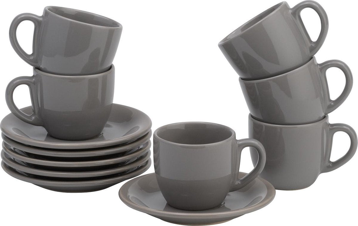 Lite-Body Hermes Kop en schotel - 18cl - set van 6 stuks - Grijs