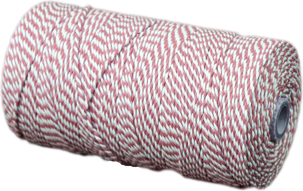 Katoenkoord - Rood Wit - Touw - spoel 500gr - Lengte 350 mtr - dikte 2 mm (Nr.28)