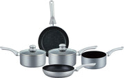 Herzberg - Set Lot 7-delige Pannenset inductie - Steencoating - Pannensets - Glazen deksel - Geschikt voor oven - PFAS-vrij - Zilver - HG-1020