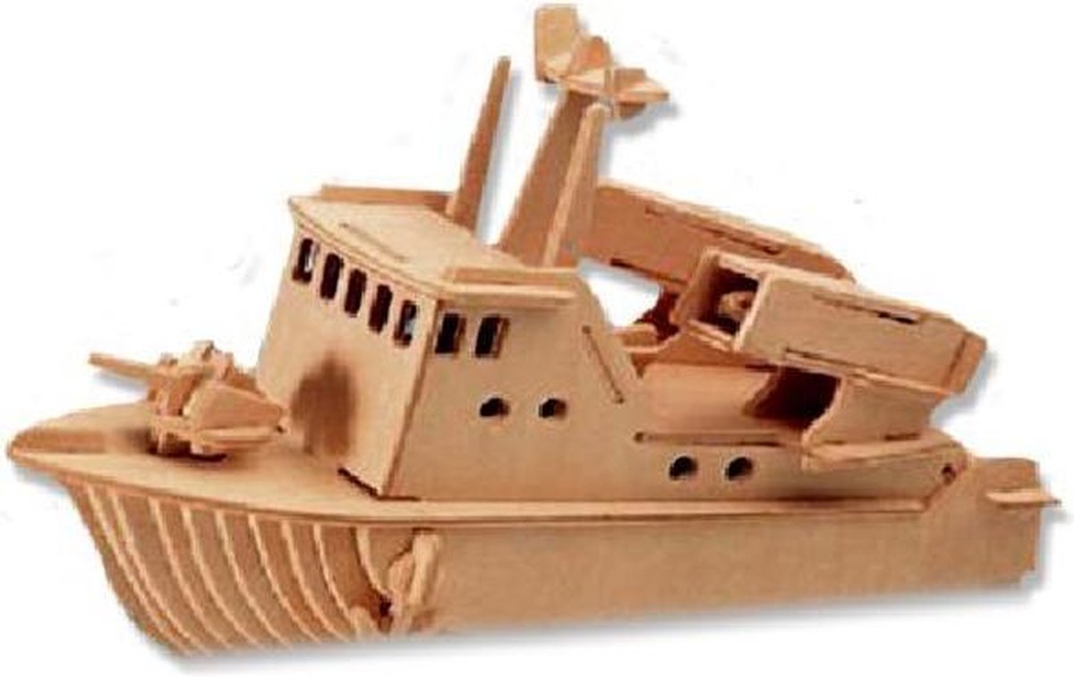 3D Puzzel Houten bouwpakket Speedboot met Raket