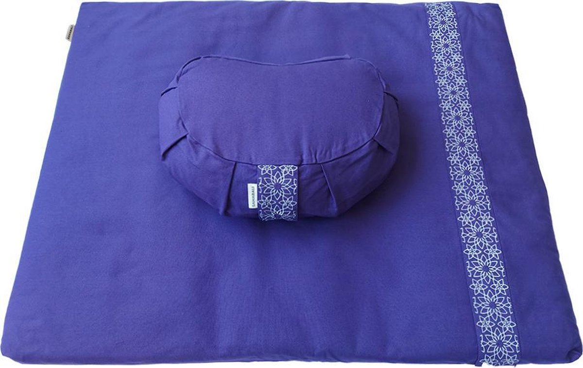 Meditatieset met kussen "crescent" (Purper) |meditatiemat Zabuton en meditatiekussen|ethisch geproduceerd van 100% biologisch katoen (GOTS gecertificeerd) | Heeft 2 lagen | Verkrijgbaar in 6 natuurlijke kleuren