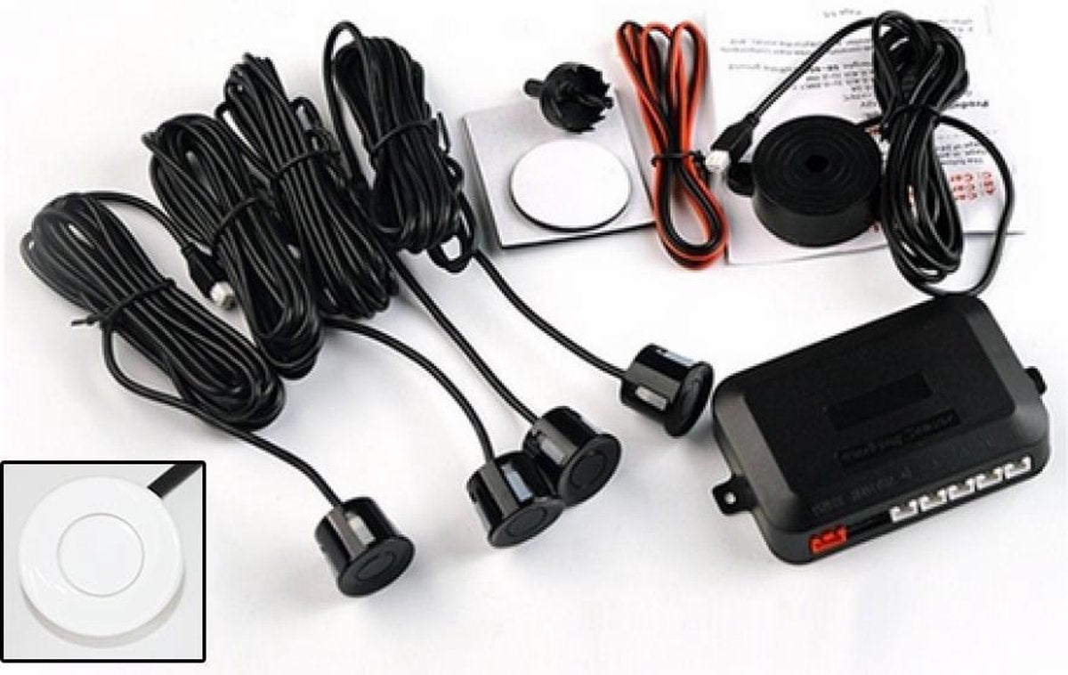 Parkeersensoren met speaker / 4 stuks wit / 12V / Parkeersysteem Parkeerpiepers