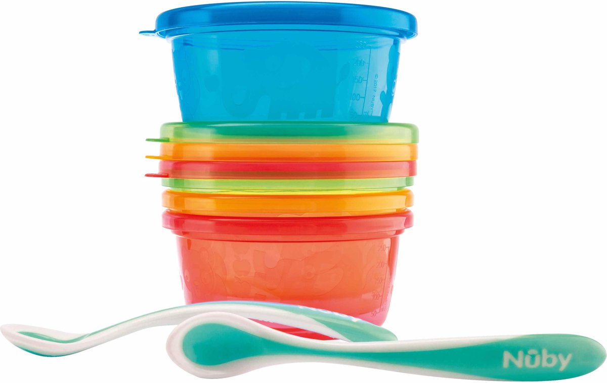 Nûby Lunch set- 4 kommetjes & 2 warmtegevoelige lepeltjes - 3m+