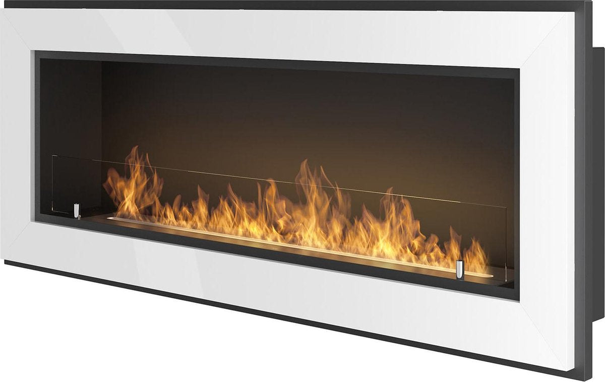 Bio ethanol haard - met glasplaat - 120x49 cm - sfeerhaard -INGEBOUWDE- ISOLATIE-inbouwhaard -wit-Infire