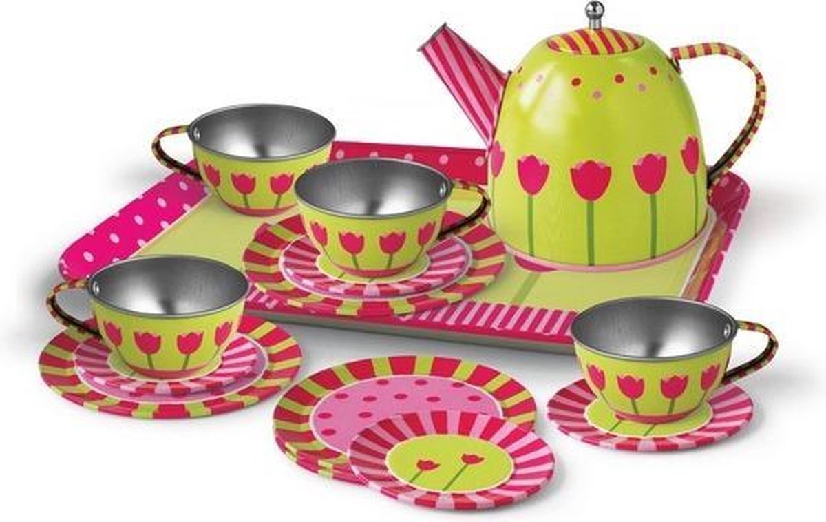 Simply for Kids | Tinnen theeset in koffer- Lente Tulpen