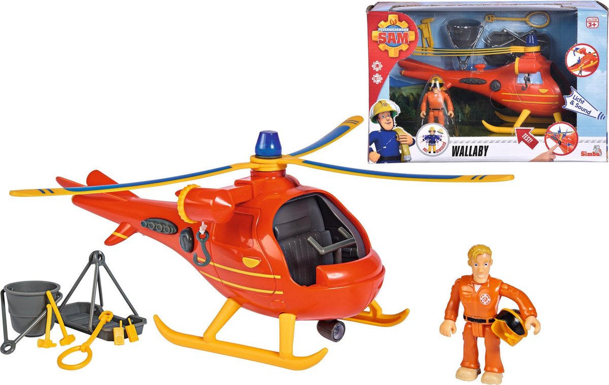 Simba Brandweerman Sam Helikopter Wallaby Speelset + Licht en Geluid