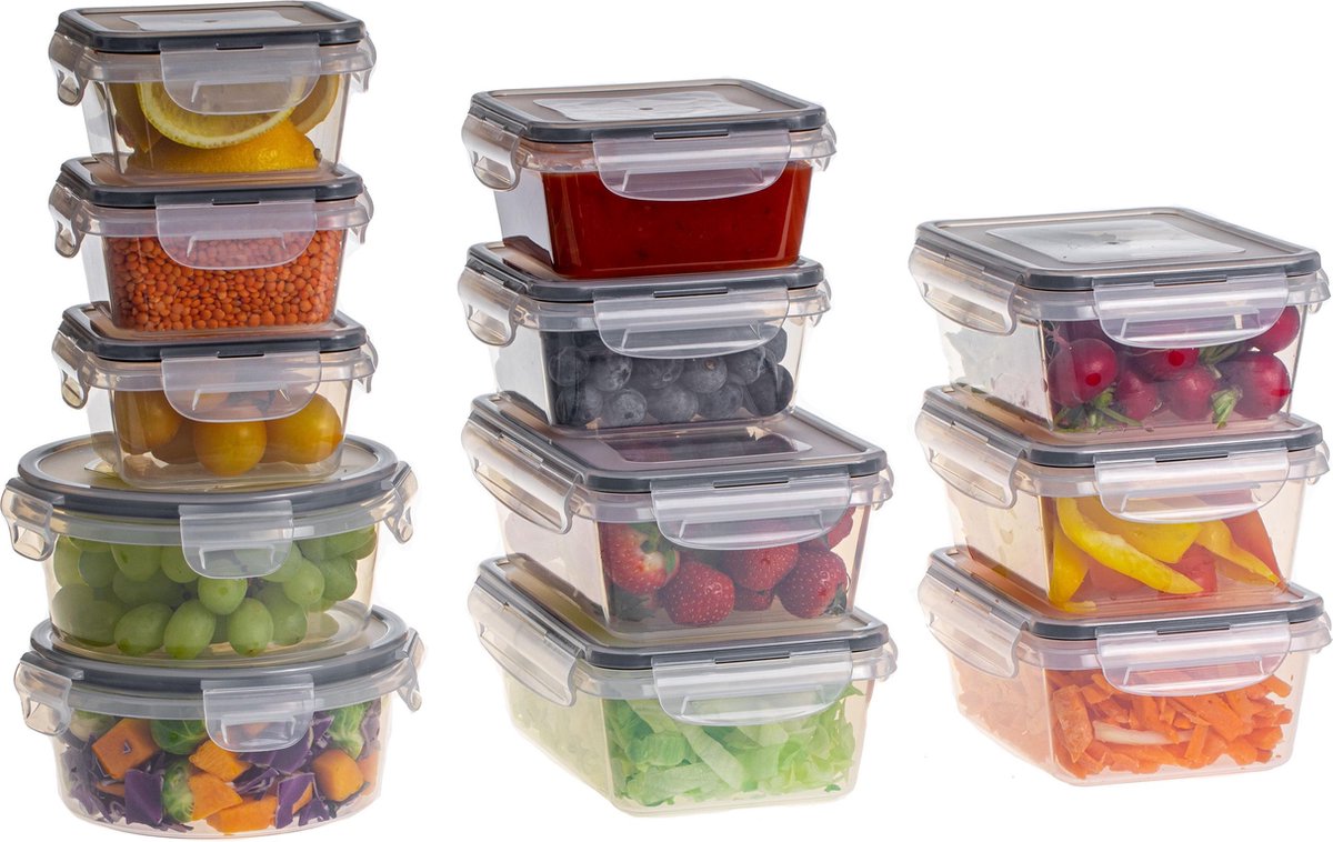 Sareva® Vershoudbakjes Kunststof BPA-vrij & Transparant 12-Delig - Handig Kliksysteem - Diepvries-