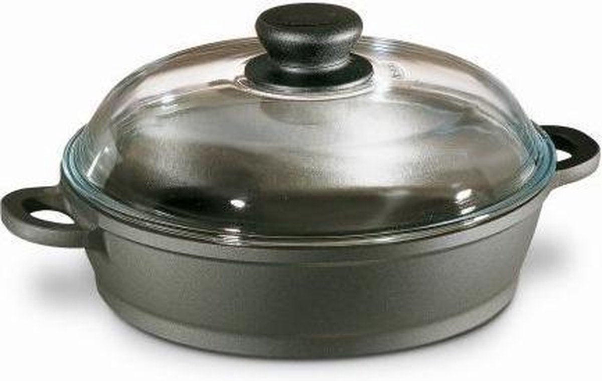 Berndes Bonanza Braadpan - Essenhouten Steel - met Glazen Deksel - Ø28 cm - Grijs