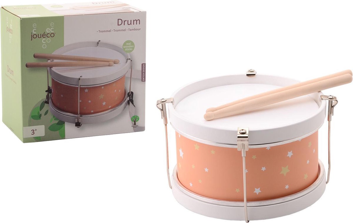 Jouéco Trommel Junior Hout/staal Wit/roze 3-delig