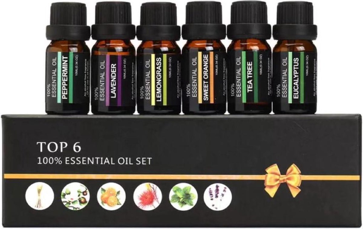 Sargon Etherische Oliën 100% Puur - 6 Flesjes - Aroma Diffuser - Essentiële Olie Set