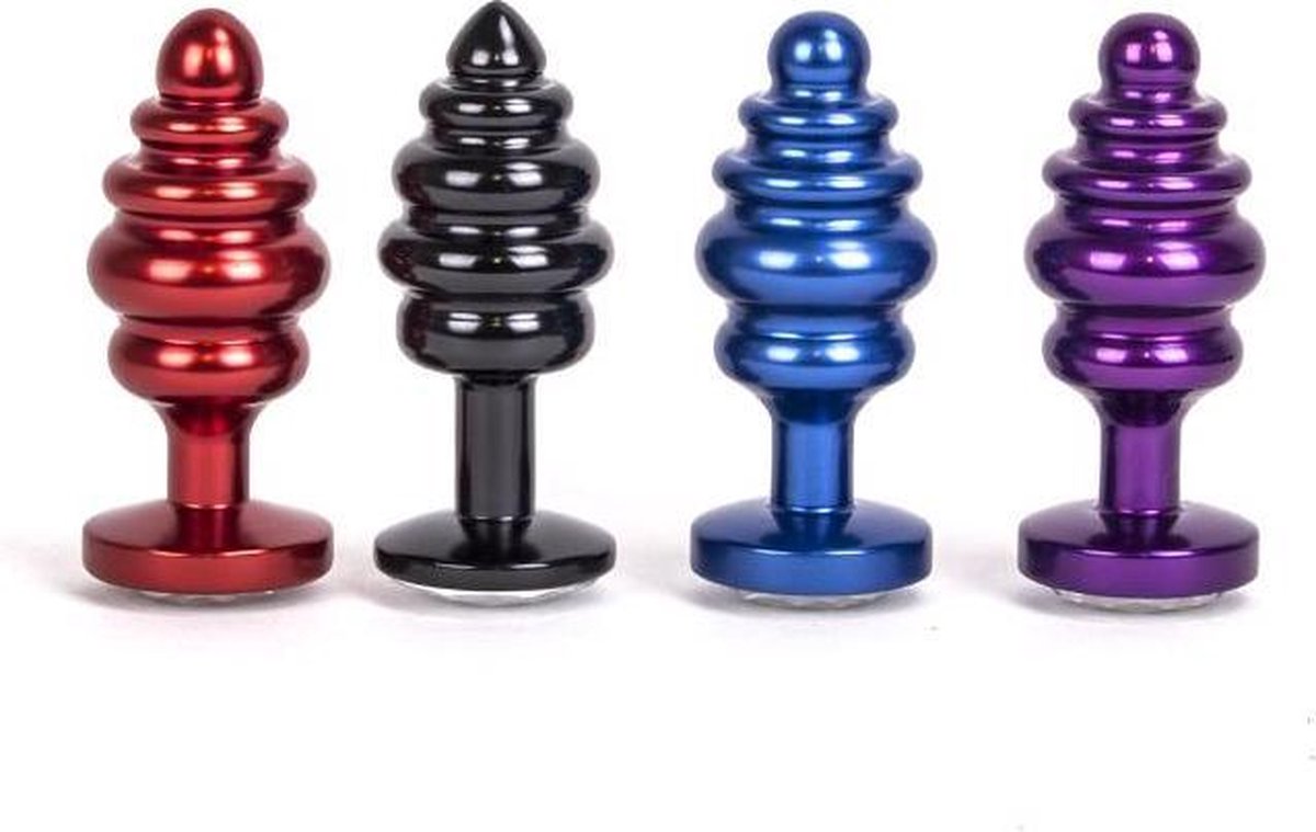 Aluminum Geribbelde Buttplug met kristal - rood