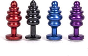 Aluminum Geribbelde Buttplug met kristal - rood