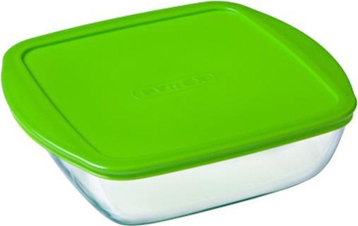 Pyrex Cook & Store Schaal Vierkant - Inclusief Deksel - Borosilicaatglas - 1 liter - Transparant