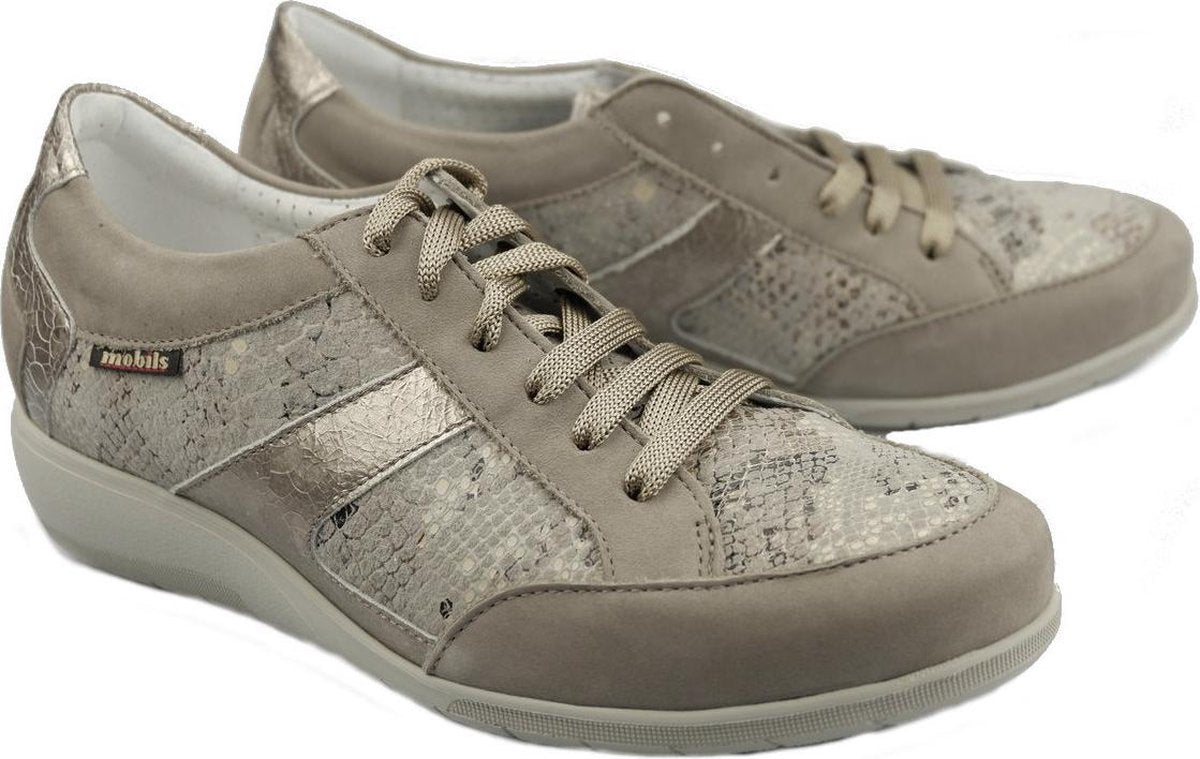Mobils by Mephisto JOSEFINA lederen sneakers Dames warm grijs EXTRA BREED - Maat 40.5