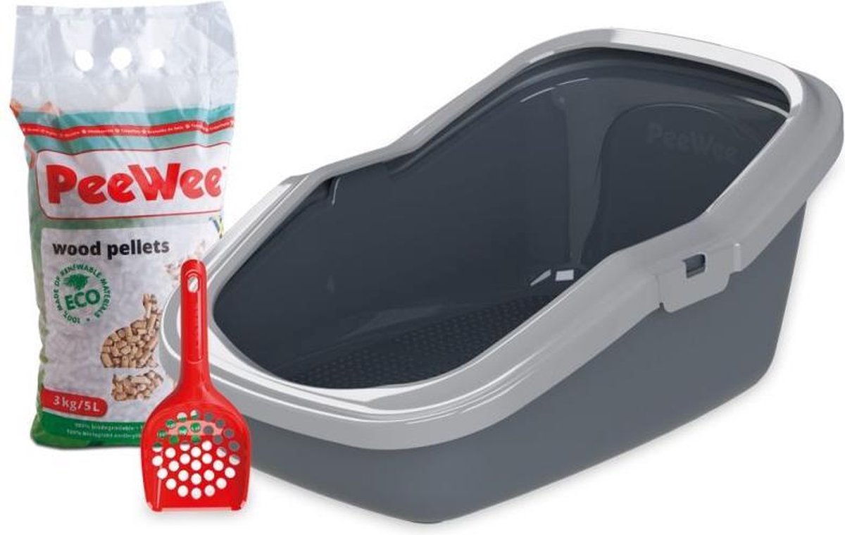 Peewee - Kattenbak EcoMinor grijs Startpakket - 56 x 39  x 27.5cm