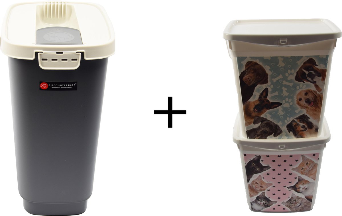 Set van 3x Voeropslag Hond en Kat | 6+4liter| Voedercontainer |Voerton |Hondenvoer/kattenbak |Katten |Voer | Kattencontainer | Droogvoer |Voedselbak | Container |Hondenbakvulling