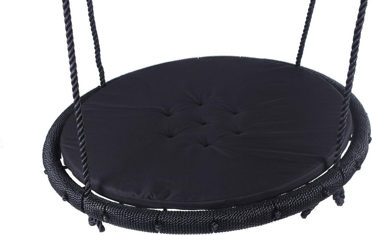 Nestschommel Zwart Ø100 cm met zwart Kussen en PP touwen