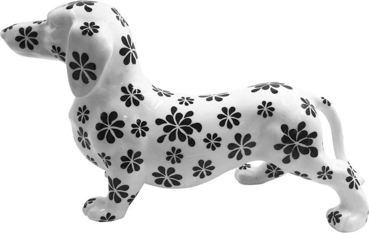 Pomme Pidou Teckel Ted spaarpot - hond - Wit met bloem