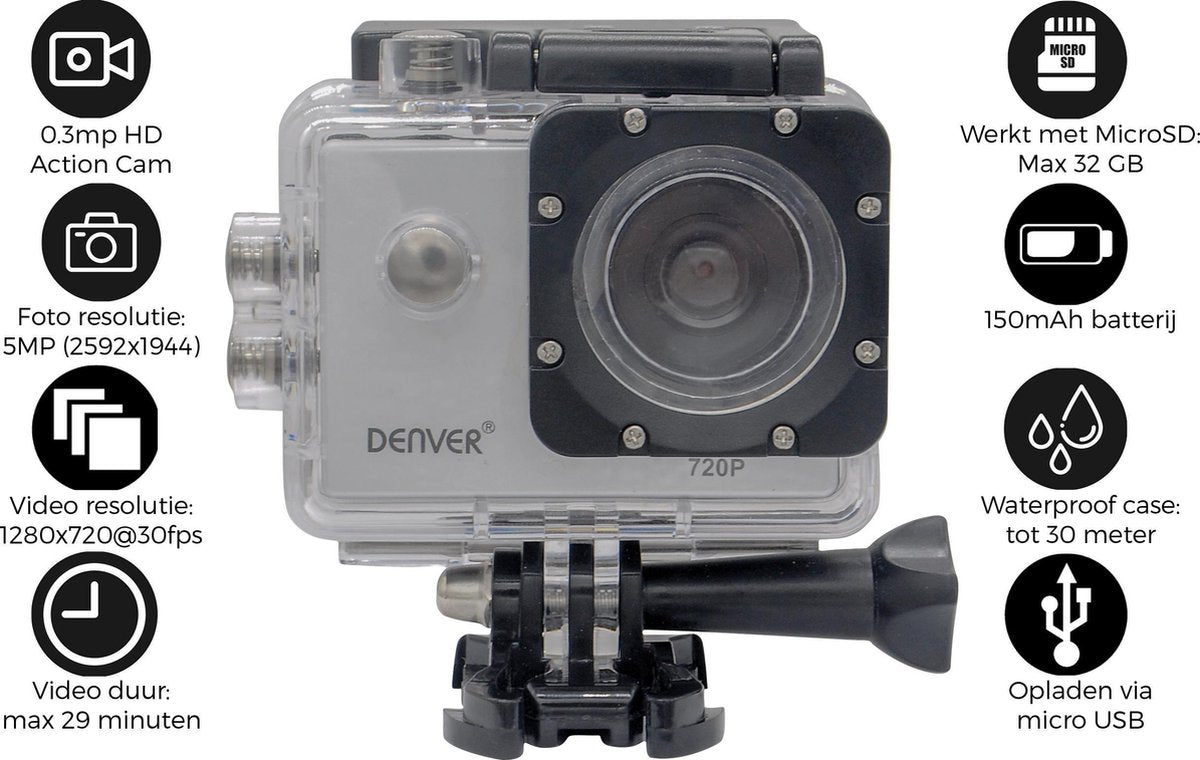 Denver ACT-320 HD Action Camera Silver