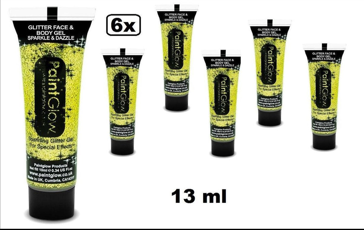 6x Face & body paint 13 ml glitter goud