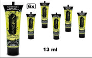 6x Face & body paint 13 ml glitter goud