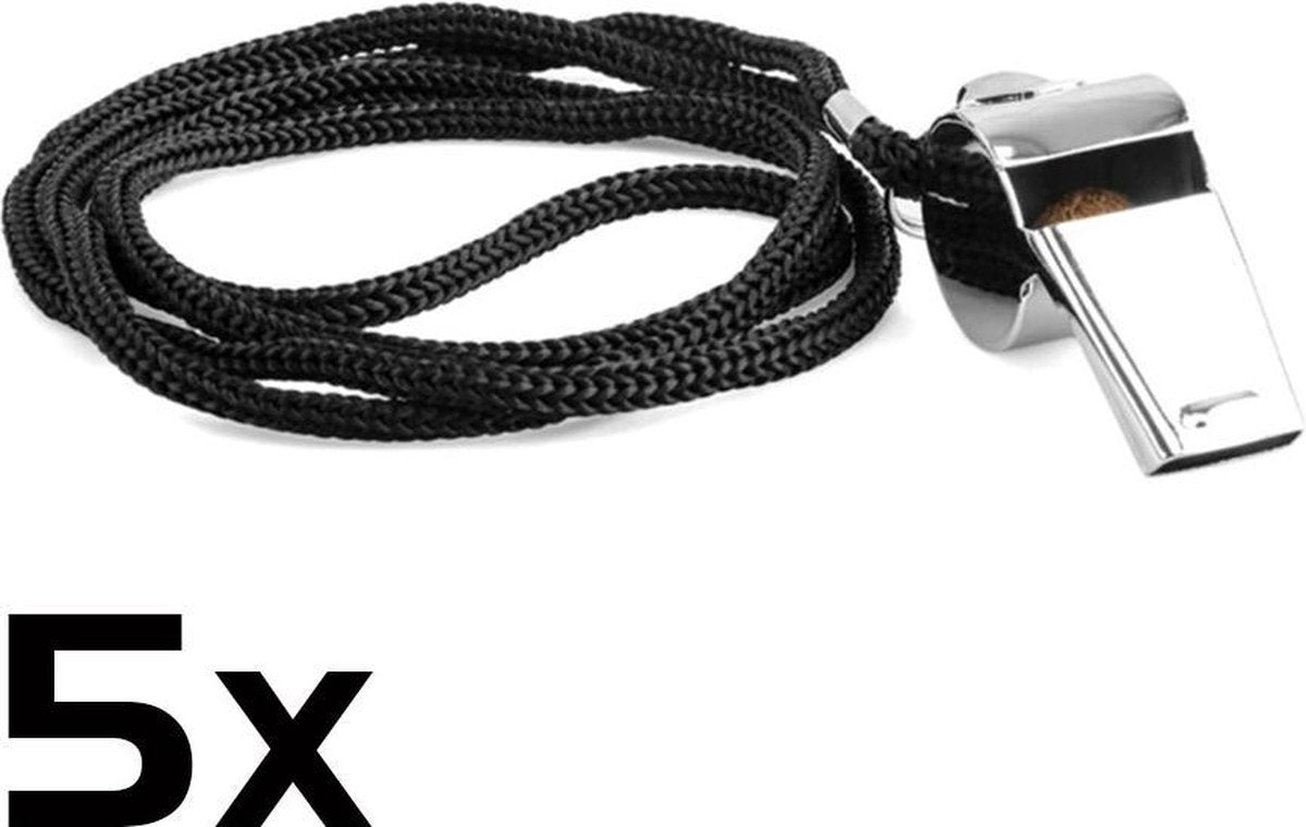DW4Trading® Scheidsrechter fluitje met zwart koord set van 5