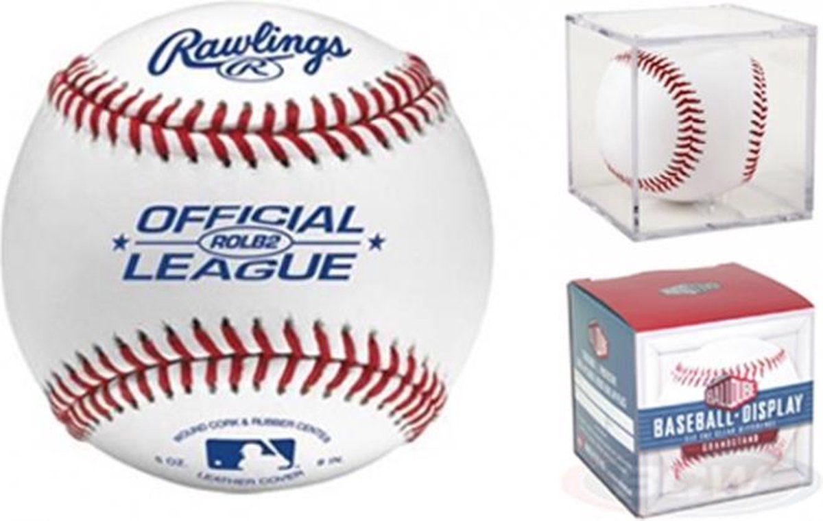 Rawlings - Honkbal + Display - Leer - MLB - ROLB2 - Official Size - Wit - 9 inch