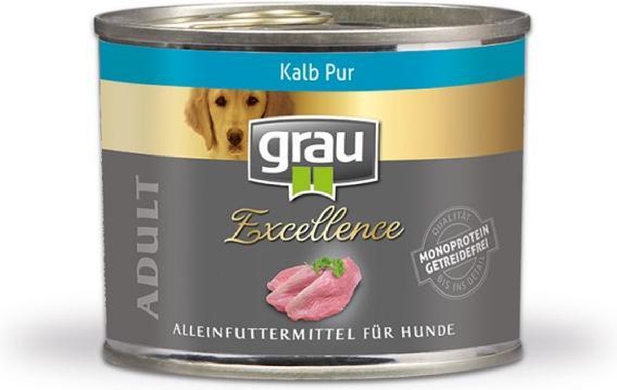 Grau Blikvoer hond excellence puur Kalf  6 x 200gr