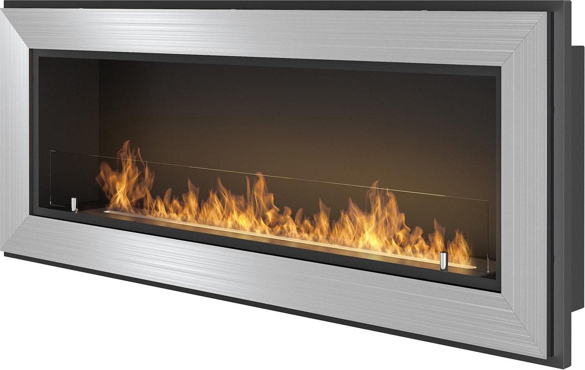 Bio ethanol haard - met glasplaat - 120x49 cm - sfeerhaard- BRANDTIJD 4uur. -inbouwhaard -inox-Infire