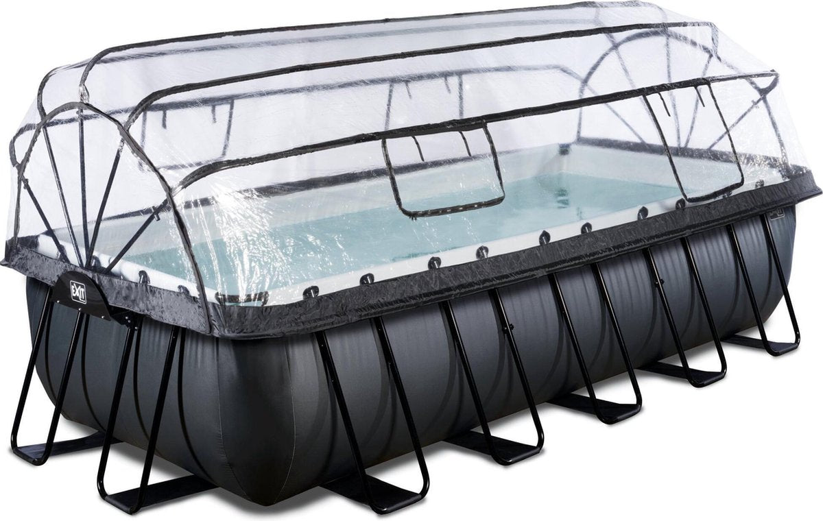 EXIT Black Leather zwembad 540x250x122cm met overkapping en zandfilterpomp - zwart