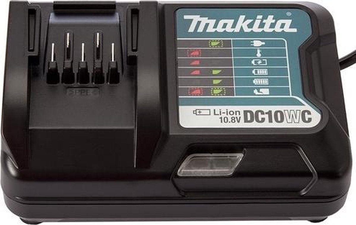 Makita DC10WC 10.8V Li-Ion Schuifaccu oplader met passieve koeling
