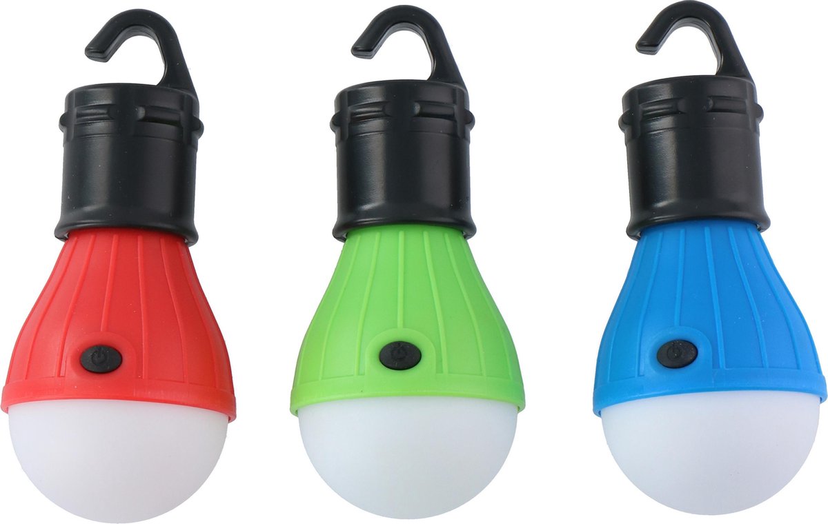 Grundig 3x Hanglamp op Batterijen - Tentlamp - Set van 3 - LED - met Ophanghaak - Rood