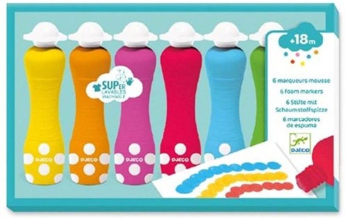 Djeco - 6 Schuimmarkers - 18m+