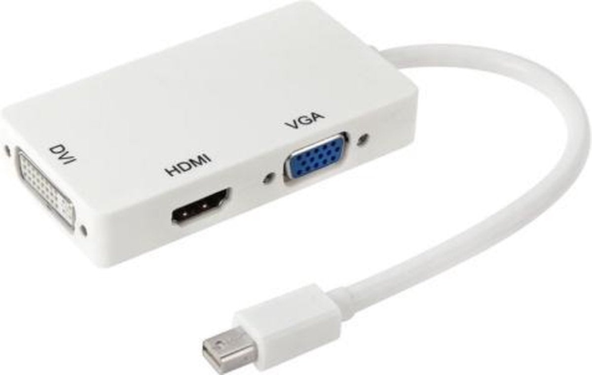 TrendParts 3 in 1 Mini DisplayPort male naar HDMI + VGA + DVI female Adapter Converter WIT voor o.a. Macbook | 8cm