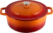 MOA Gietijzeren Pan - Braadpan - 26 cm - Rond - met Deksel - ook voor Inductie - Oranje Rood - C26OR