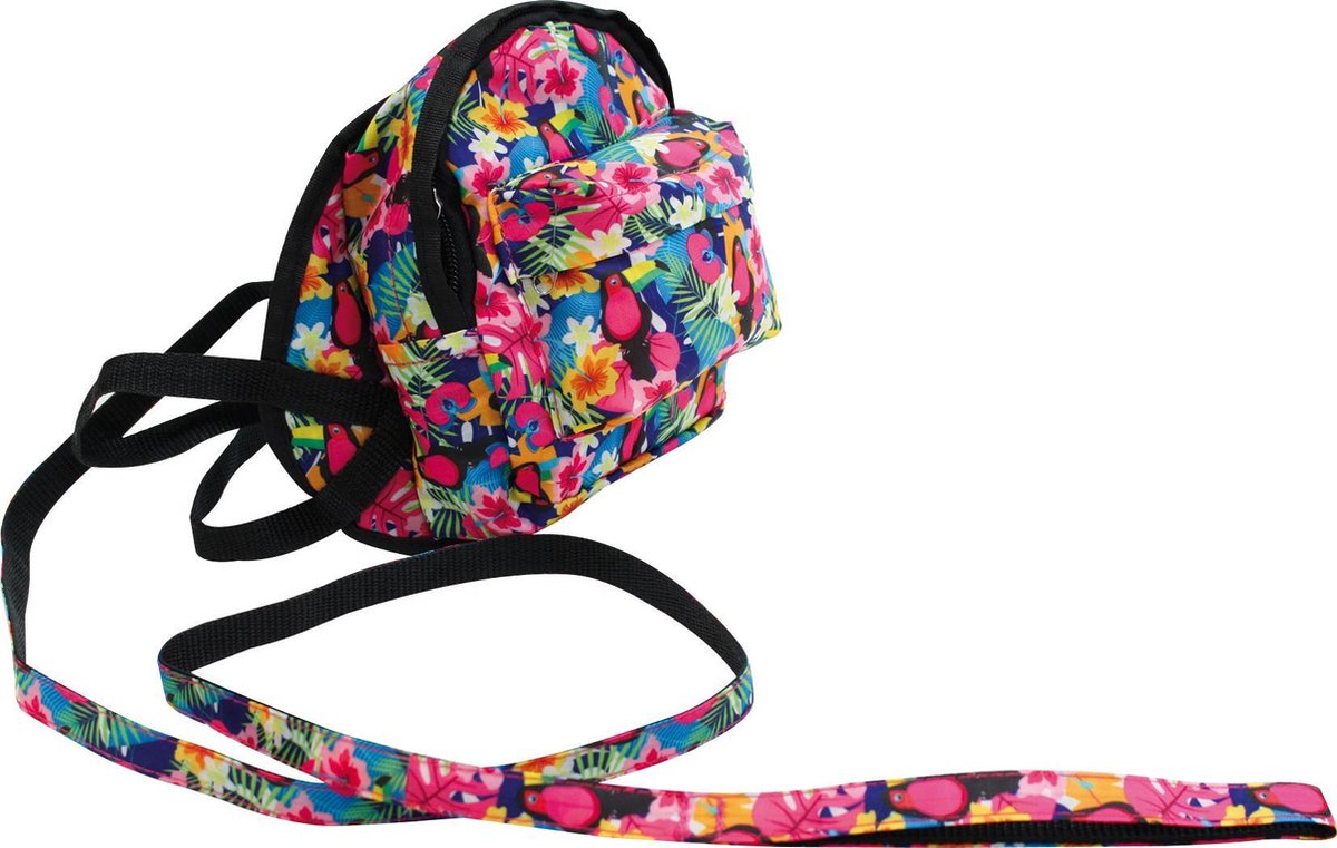 Croci - hondentuig - met rugzak en looplijn - toucan print - Kleur: roze