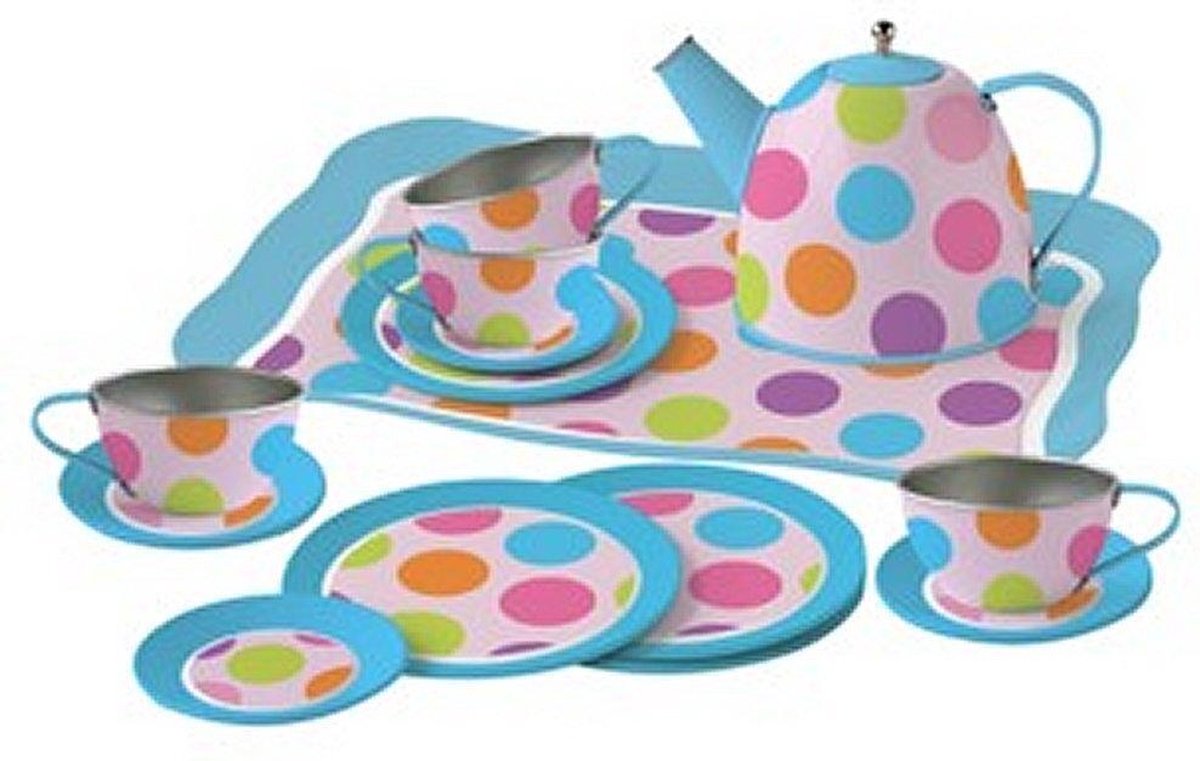 Theeservies voor Kinderen - Metaal - Speelgoed Servies in Koffertje - Confetti