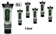 6x Face & body paint 13 ml glitter zilver