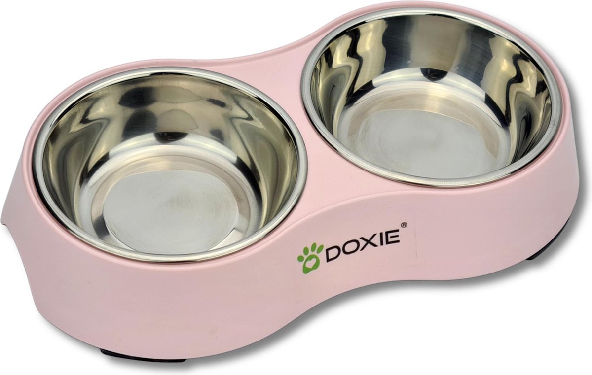 Doxie® - Dubbele Voerbak Kat - Waterbak - Kattenvoerbakjes - Drinkbak - Hond - Kat - Honden - Katten - Kattenvoerbak - Hondenvoerbak - Puppys - Huisdieren - Poes - Roze