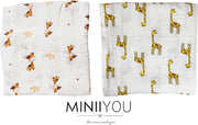 2 stuks Hydrofiele doek XL - 120x120 cm - Inbakerdoek - giraf geel - Swaddle doek groot - Hydrofiele luier -