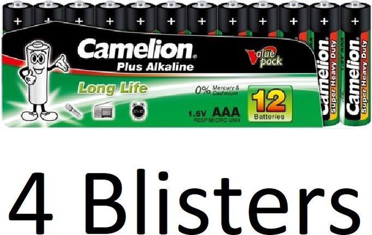 48 Stuks (4 Blisters a 12 st) Camelion Green Zinc AAA/R03