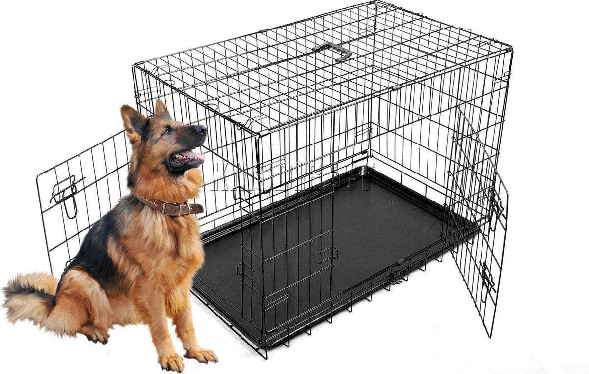 Topmast  Hondenbench zwart 121x76x82 CM + Pvc Lade -  2 deuren
