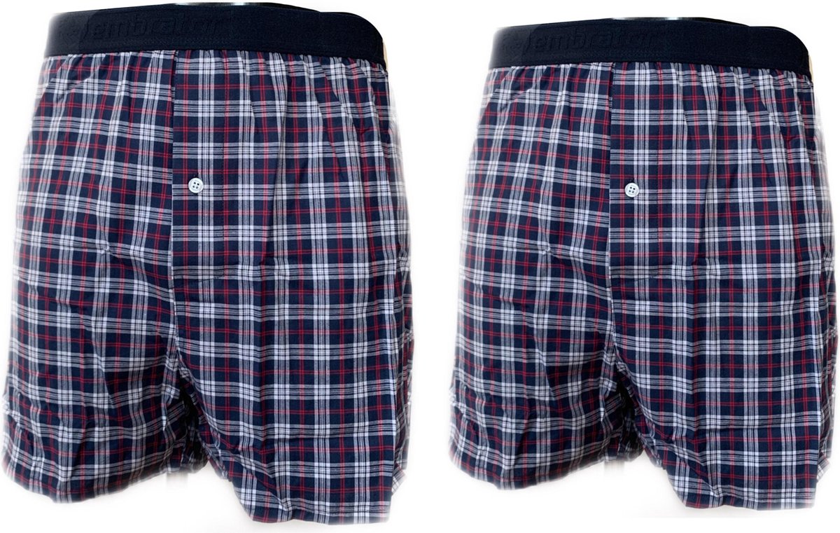 Embrator 2-stuks mannen Boxershort geruit blauw/wit/rood 4XL