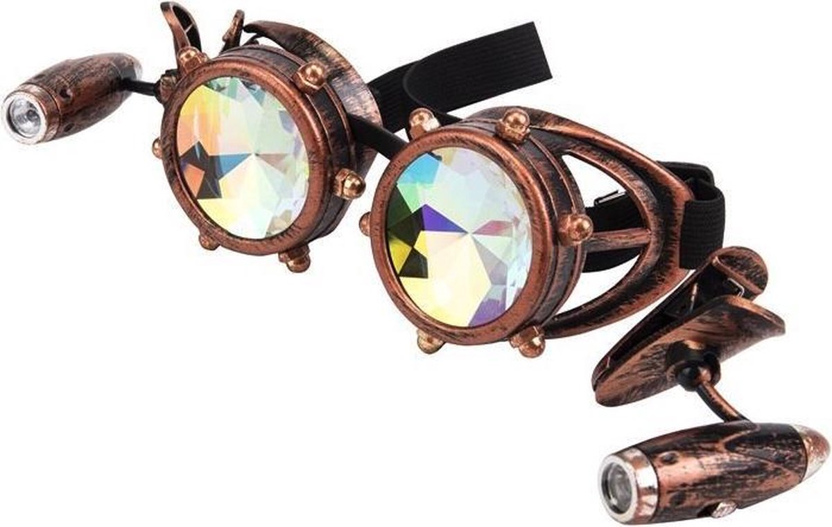 Steampunk bril caleidoscoop goggles koper - LED lampjes - burning man