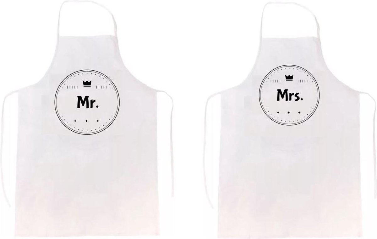 Mrs. en Mr keukenschort |verassing - feestdag - verjaardag - geschenk - gift - kado - cadeau - barbeque - barbecue - chefkok - keuken - schort - eten - bbq - vlees - familie