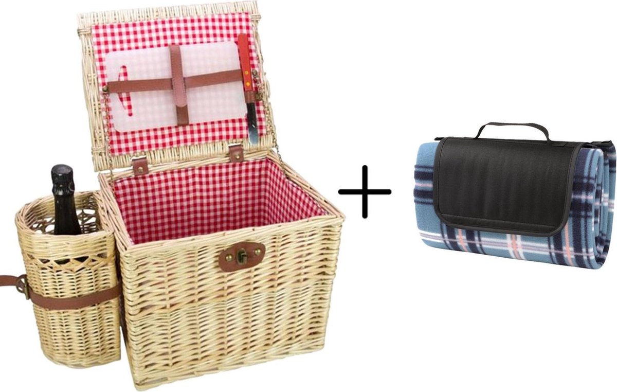 Picknickmand Gusta - 4 personen - met picknickkleed geruit